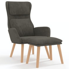 Scaun de relaxare cu taburet, gri inchis, catifea