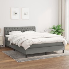 vidaXL Pat box spring cu saltea, gri &icirc;nchis, 140x190 cm, textil