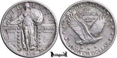 1918 S, &amp;frac14; Dollar - Standing Liberty Quarter - Statele Unite ale Americii foto