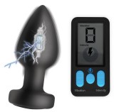 Dop Anal E-Stim Pro Remote Control, 5 Functii Vibratii + Electrosocuri, Silicon, USB, Negru, 10.4 cm