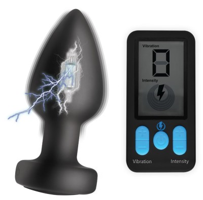 Dop Anal E-Stim Pro Remote Control, 5 Functii Vibratii + Electrosocuri, Silicon, USB, Negru, 10.4 cm foto