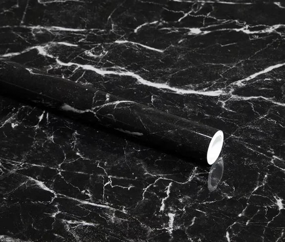 Set 3x Folie autocolanta BZRSH, tip marmura, neagra, 60x 200 cm, rezistenta la apa, usor de curatat