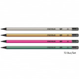 Cumpara ieftin Set 72 Creioane Grafit DACO Metalia, Mina HB, Corp Rotund de Lemn cu Radiera, Creioane Desen HB, Set Creioane Grafit HB, Creion HB, Set Creioane Grafi