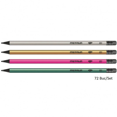 Set 72 Creioane Grafit DACO Metalia, Mina HB, Corp Rotund de Lemn cu Radiera, Creioane Desen HB, Set Creioane Grafit HB, Creion HB, Set Creioane Grafi foto