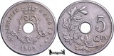 1905, 5 Centimes - Leopold al II-lea - Regatul Belgiei - inscripție olandeză, Europa