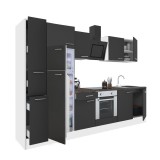 Mobilă de bucătărie Yorki 300, corp alb, față antracit satinat, element cuptor inferior, frigider congelator superior