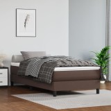 VidaXL Pat box spring cu saltea, maro, 90x200 cm, piele ecologică