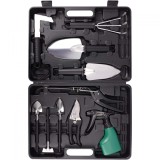 Set 10 unelte de gr&Auml;din&Auml;, cutie inclus&Auml;, o&Egrave;el inoxidabil, m&Atilde;&cent;nere negre, pentru plantare, &Atilde;ngrijire plante, 37x28x7 cm, negru