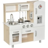 HOMCOM Bucătărie de Jucărie din Lemn pentru Copiii de Peste 3 Ani, 74x30x81 cm, Alb | Aosom Romania