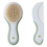 Set Pieptene și Perie Bebe Kikka Boo, Verde Menta, Peri Naturali, 2 Bucăți