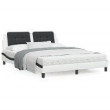 VidaXL Cadru de pat cu LED, alb și negru, 160x200 cm, piele ecologică