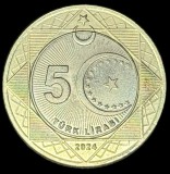 Turcia 5 Lira 2024 Bimetal UNC, Moneda Noua Turceasca