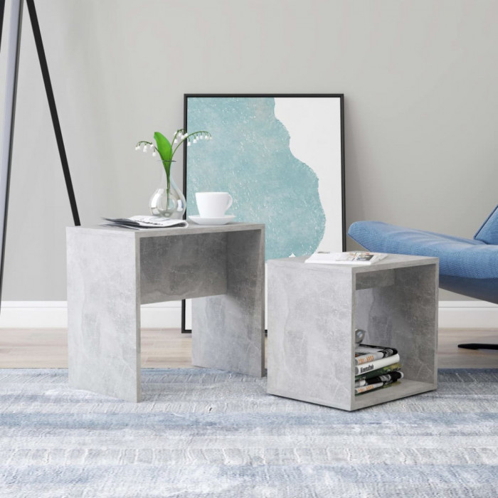 Set măsuțe de cafea, gri beton, 48x30x45 cm, lemn prelucrat