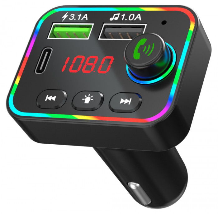 Modulator FM Auto Bluetooth 5.0 Usb Charger F4 Universal, Negru RAZ094