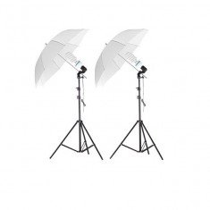 Kit lumina continua foto-video cu 2x stativ 250cm+2x umbrela difuzie 84cm+2x suport stativ si bec 85W