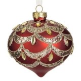 Ornament Brad de Craciun Glob Onion din Sticla Rosu Mat cu Glitter, CMCLASS