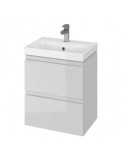 Baza cu lavoar ceramic CS9721, mobilier baie suspendat 50 cm, dreptunghiular, front MDF, 2 sertare, glisiere soft close, gri