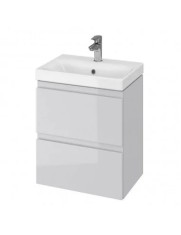 Baza cu lavoar ceramic CS9721, mobilier baie suspendat 50 cm, dreptunghiular, front MDF, 2 sertare, glisiere soft close, gri