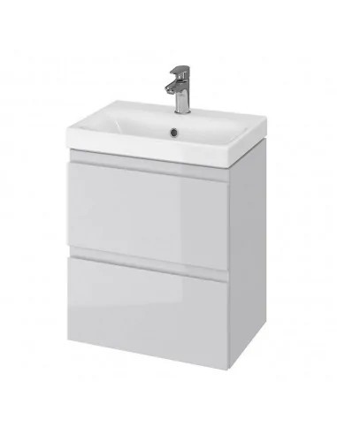 Baza cu lavoar ceramic CS9721, mobilier baie suspendat 50 cm, dreptunghiular, front MDF, 2 sertare, glisiere soft close, gri