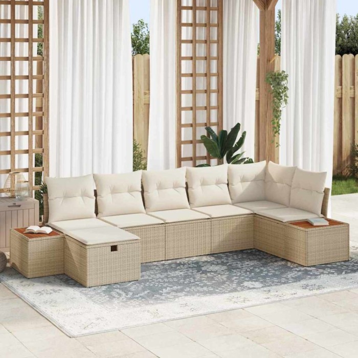 vidaXL Set de canapele pentru grădină cu pernă 7 pcs Bej Rattan poli 3359643