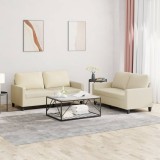 VidaXL Set de canapele cu perne, 2 piese, crem, piele ecologică
