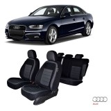 Cumpara ieftin SET HUSE SCAUN AUDI A-4 (B8) 2009-2016 (BANCHETA FRACTIONATA) CU TETIERE FATA PARTIAL PLASTIC, TETIERE SPATE IN FORMA DE L