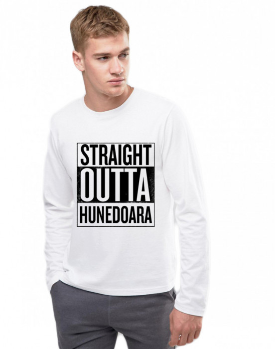 Bluza barbati alba - Straight Outta Hunedoara - M