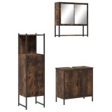Cumpara ieftin Set mobilier de baie, 3 piese, stejar fumuriu, lemn prelucrat