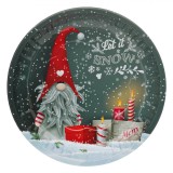 Farfurie Metalică Decorativă de Crăciun, Gnome, 26cm, Gri, Oem