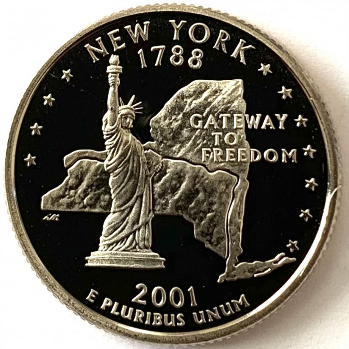 AMERICA QUARTER 1/4 DOLLAR 2001 LITERA S.(PURTATI CATRE LIBERTATE-New York)PROOF