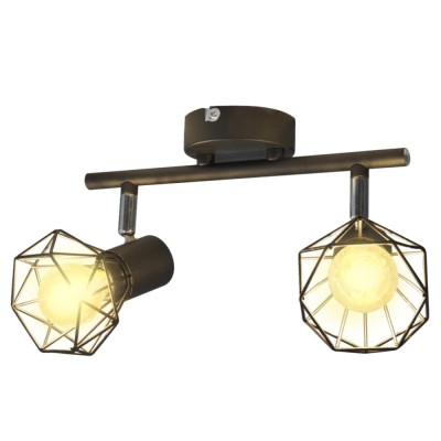 Aplice perete cadru sarma, stil industrial, negru, 2 becuri led foto