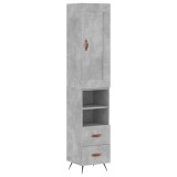 Dulap inalt, gri beton, 34,5x34x180 cm, lemn prelucrat