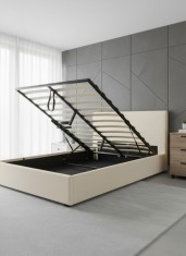 Pat Star 180x200 cm Lada Depozitare Tapitat Catifea Crem G28