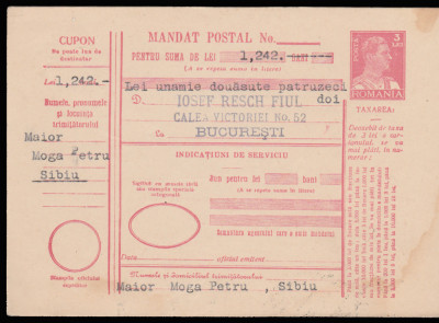 1930 Romania - Mandat postal Carol II 3 Lei rosu foto