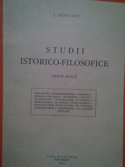 I. Petrovici - Studii istorico-filosofice (1943)