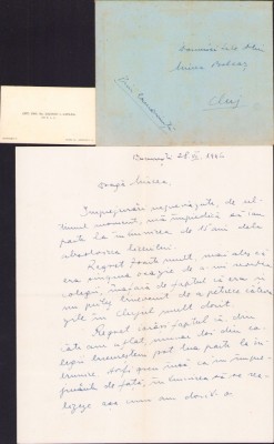 A2208 Cartea de vizită a prof. univ. dr. Liciniu Ioan Ciplea și scrisoare scrisă manu propria, 1946 foto