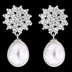 Cercei din Argint 925 cu Perle Naturale si Diamante, Ambra foto
