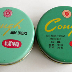 Set 2 cutii metalice COUGH GUM DROPS - drajeuri chinezesti, comunism anii 80