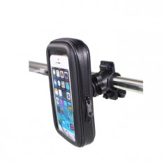 Suport / Borseta Telefon Pentru Bicicleta, Waterproof, Montare pe Ghidon, Negru foto