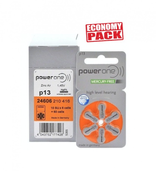 Baterii PowerOne 13 Pentru Aparate Auditive Economy Pack 60 Baterii Baterii PowerOne 13 Pentru Aparate Auditive Economy Pack 60 Baterii