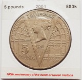 1846 Marea Britanie UK Anglia 5 Pounds 2001 Queen Victoria km 1015