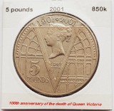 1846 Marea Britanie UK Anglia 5 Pounds 2001 Queen Victoria km 1015, Europa