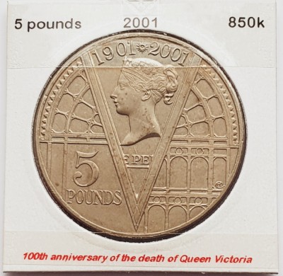 1846 Marea Britanie UK Anglia 5 Pounds 2001 Queen Victoria km 1015 foto