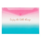 Mapă Plastic A4, Roz, Turcoaz, Imprimeu Auriu &quot;Enjoy the Little Things&quot;, 33.5x24cm, Cu Capsă