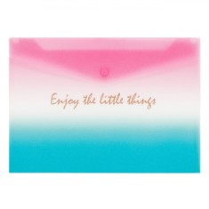 Mapă Plastic A4, Roz, Turcoaz, Imprimeu Auriu &quot;Enjoy the Little Things&quot;, 33.5x24cm, Cu Capsă