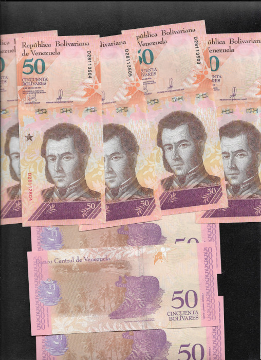 Venezuela 50 bolivares bolivari 2018 aunc/unc pret pe bucata