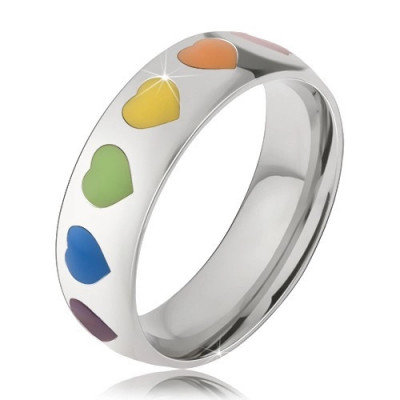 Inel din oțel inoxidabil, inimi colorate smălțuite - Marime inel: 65 foto