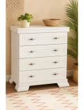Comoda Dormitor Alb Antichizat 88cm, 4 Sertare, Pal Melaminat si MDF, Stil Clasic
