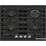 Plita incorporabila Bosch PPP6A6I40, Gaz, 4 arzatoare, Flame select, Gratar fonta, 60 cm, Sticla neagra
