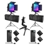Cumpara ieftin Kit iluminare profesionala RGB 2 x 60W, 2500K-8500K, cu 2 trepiede, 4 baterii NP-F970 6600mAh, 2 incarcatoare rapide, 2 genti transport si mini trepie